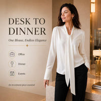 Women’s Formal Fit Chic Smooth Silk-Feel Tie-Neck Long Sleeve Blouse - Comfortable Fabric Office Workwear for Dressy Business Casual Pairing with Skirts, Suits, Trousers, Fitted