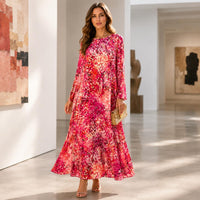Women’s Premium Silk Fabric Floral Print Longsleeve Maxi Dress - Round Neck, Flowy A-Line, Elegant Casual Wear for Brunch Dates, Daily Use - Hand Wash Only Casual Dresses (Dry Clean Recommended, Do Not Bleach, Hang Dry) image 2