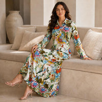 Women’s Premium Silk Floral Maxi Dress – Elegant long-sleeve collared A-line dress for vacations and everyday wear image 2