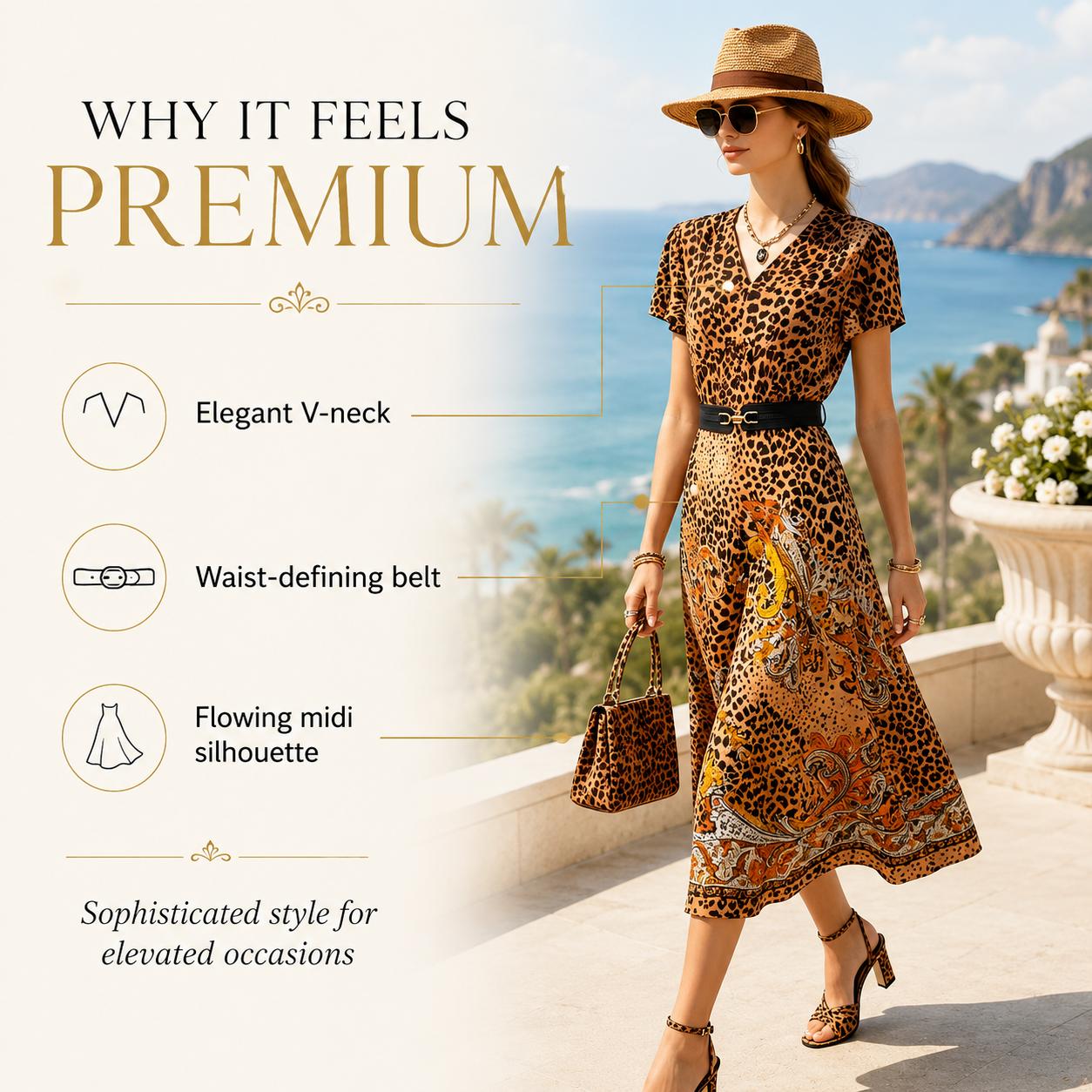 Women's Light Luxury Silk-Touch Floral Mix Paneled V-Neck Short Sleeve Dress - Belted Waist, Tie Detail, Flared Silhouette, Casual Bohemian Beach Midi Dress, Short Sleeves, Belt Closure image 2
