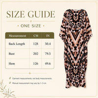 Women's Light Luxury Silk-Touch Faux Silk Longline Cover-Up Dress - Long Sleeve Dresses, Boho Chic, Ethnic Geometric Print, Crew Neck, Lantern Sleeves, Side Slits, Loose Fit, Ideal for Vacations, Beach Wear image 3