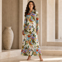 Women’s Premium Silk Floral Maxi Dress – Elegant long-sleeve collared A-line dress for vacations and everyday wear image 5