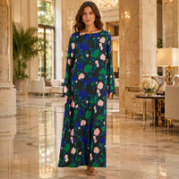 Women’s Premium Silk Floral Print Maxi Dress - Longsleeves, Full Sleeve, Loose Fit, Round Neck, Feminine Flair Elegant Casual Wear for Holiday, Dinner (S, 2XL) - Do Not Bleach image 6