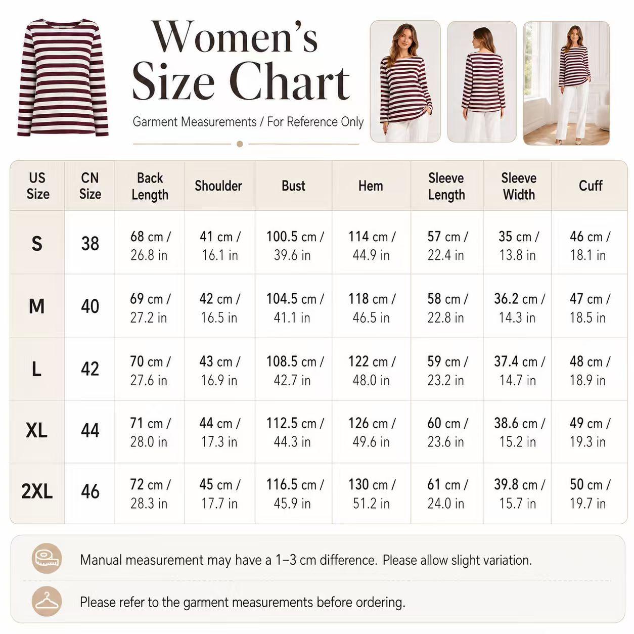 Women's Silky Satin Stripe Pattern Tshirt - Burgundy & White, Boat Neck, Long Sleeve, Relaxed Cut, Flared Sleeves, Breathable Pullover, Regular Sizes, Minimalist Casual Commuter Basic Knit Blouse Top image 6