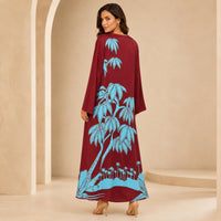 Women’s Premium Silk Maxi Dress - Long Sleeve V-Neck A-Line Tropical Print, Everyday Minimalist Beach Dress, Relaxed Flowy Lightweight Travel Casual Wear for Elegance & Style image 6