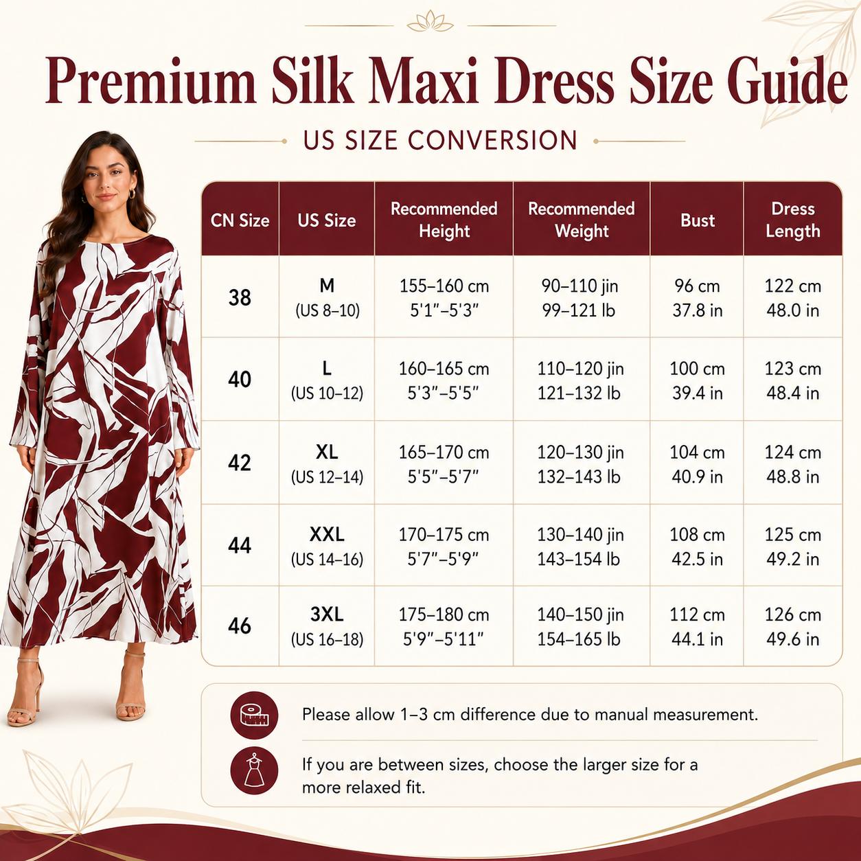Women's Silk Full-Length A-Line Cut Dress, Elegant Artistic Print with Long Sleeves - Loose Fit for Vacation & Evening Formal Events image 7