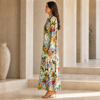 Women’s Premium Silk Floral Maxi Dress – Elegant long-sleeve collared A-line dress for vacations and everyday wear image 7