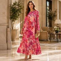 Women’s Premium Silk Fabric Floral Print Longsleeve Maxi Dress - Round Neck, Flowy A-Line, Elegant Casual Wear for Brunch Dates, Daily Use - Hand Wash Only Casual Dresses (Dry Clean Recommended, Do Not Bleach, Hang Dry) image 7