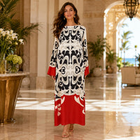 Women's Premium Silk Maxi Dress, Elegant Long Sleeve Floral Print Loose Fit Dress, Luxury Vacation Evening Dress for Women image 7