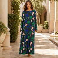 Women’s Premium Silk Floral Print Maxi Dress - Longsleeves, Full Sleeve, Loose Fit, Round Neck, Feminine Flair Elegant Casual Wear for Holiday, Dinner (S, 2XL) - Do Not Bleach image 8