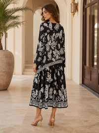 Women’s Premium Silk Paisley Long-Sleeve Boho A-Line Midi Dress, Bohemian Casual Wear for Vacation, Hand Washable image 8
