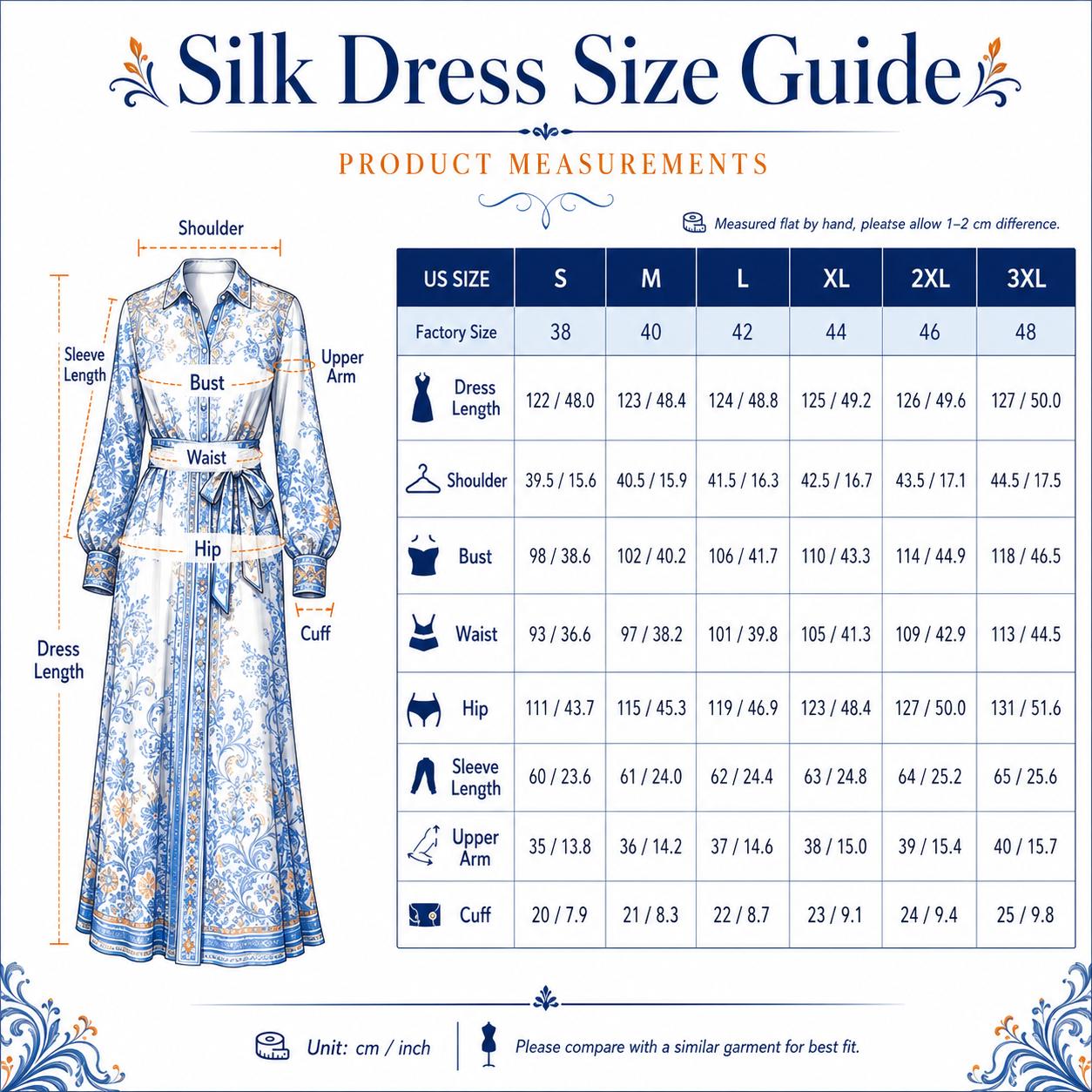 Light luxury faux silk long dress with a blue base, ethnic floral print, turn-down collar, long sleeves, and a cinched waist—Bohemian vacation style, mid-length, tie detail. image 8