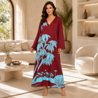 Women’s Premium Silk Maxi Dress - Long Sleeve V-Neck A-Line Tropical Print, Everyday Minimalist Beach Dress, Relaxed Flowy Lightweight Travel Casual Wear for Elegance & Style image 8