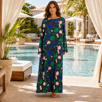 Women’s Premium Silk Floral Print Maxi Dress - Longsleeves, Full Sleeve, Loose Fit, Round Neck, Feminine Flair Elegant Casual Wear for Holiday, Dinner (S, 2XL) - Do Not Bleach image 9