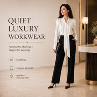 Women’s Formal Fit Chic Smooth Silk-Feel Tie-Neck Long Sleeve Blouse - Comfortable Fabric Office Workwear for Dressy Business Casual Pairing with Skirts, Suits, Trousers, Fitted image 9
