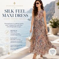 Women's Bohemian Pullover Maxi Dress - Silk Touch Rayon, Sleeveless Round Neck, Waist Cinch, Vintage Paisley Floral Mix, Light Luxury, Flowy Wide Hem, Vacation Beach Casual Womenswear image 9
