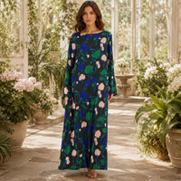 Women’s Premium Silk Floral Print Maxi Dress - Longsleeves, Full Sleeve, Loose Fit, Round Neck, Feminine Flair Elegant Casual Wear for Holiday, Dinner (S, 2XL) - Do Not Bleach image 10