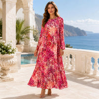 Women’s Premium Silk Fabric Floral Print Longsleeve Maxi Dress - Round Neck, Flowy A-Line, Elegant Casual Wear for Brunch Dates, Daily Use - Hand Wash Only Casual Dresses (Dry Clean Recommended, Do Not Bleach, Hang Dry) image 10