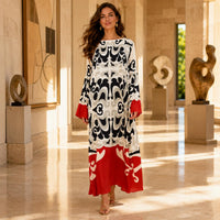 Women's Premium Silk Maxi Dress, Elegant Long Sleeve Floral Print Loose Fit Dress, Luxury Vacation Evening Dress for Women image 10