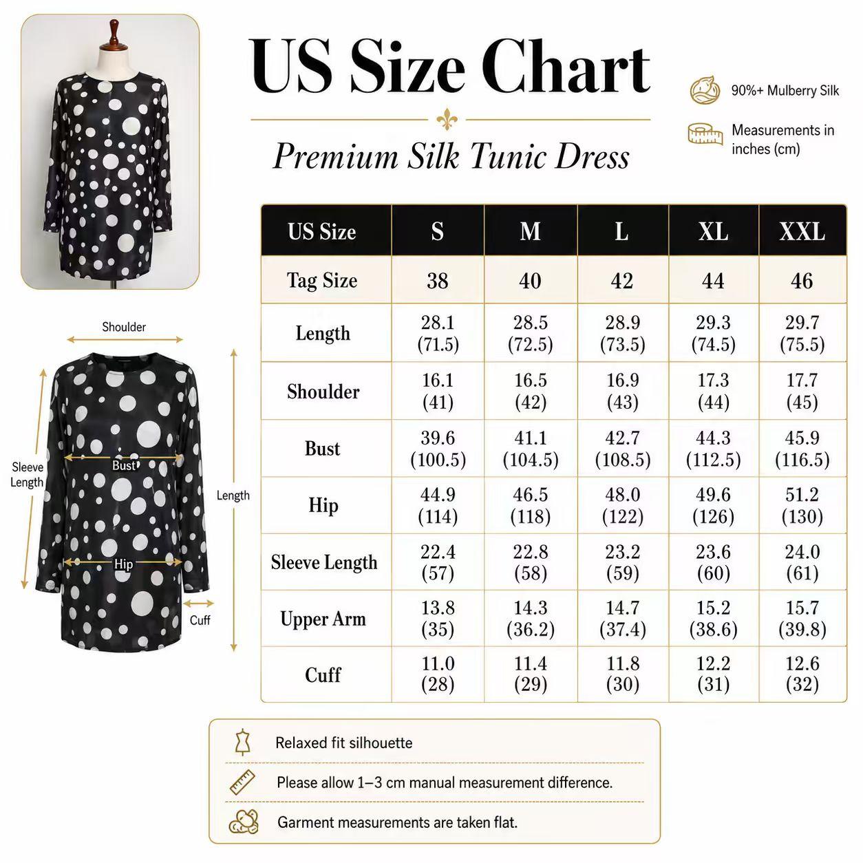 Women's Light Luxury Satin Crew Neck Long Sleeve Tunic Shirts - Black Base with Large Polka Dots, Mid-Length, Loose Drape, Curve-Hiding, Breathable Casual Bohemian Commuter Cover-Up Tops image 10
