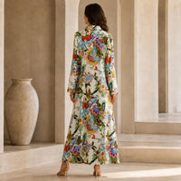 Women’s Premium Silk Floral Maxi Dress – Elegant long-sleeve collared A-line dress for vacations and everyday wear image 11