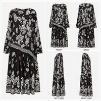 Women’s Premium Silk Paisley Long-Sleeve Boho A-Line Midi Dress, Bohemian Casual Wear for Vacation, Hand Washable image 11