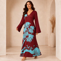 Women’s Premium Silk Maxi Dress - Long Sleeve V-Neck A-Line Tropical Print, Everyday Minimalist Beach Dress, Relaxed Flowy Lightweight Travel Casual Wear for Elegance & Style image 12