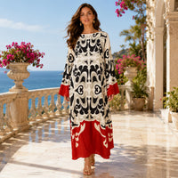 Women's Premium Silk Maxi Dress, Elegant Long Sleeve Floral Print Loose Fit Dress, Luxury Vacation Evening Dress for Women image 12