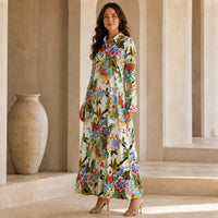 Women’s Premium Silk Floral Maxi Dress – Elegant long-sleeve collared A-line dress for vacations and everyday wear image 12
